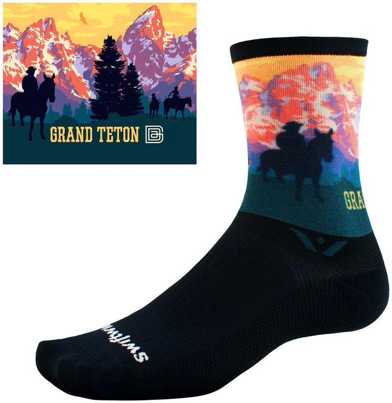 Load image into Gallery viewer, Swiftwick Vision Six Impression National Park Socks - 6&quot;, Grand Teton, Large
