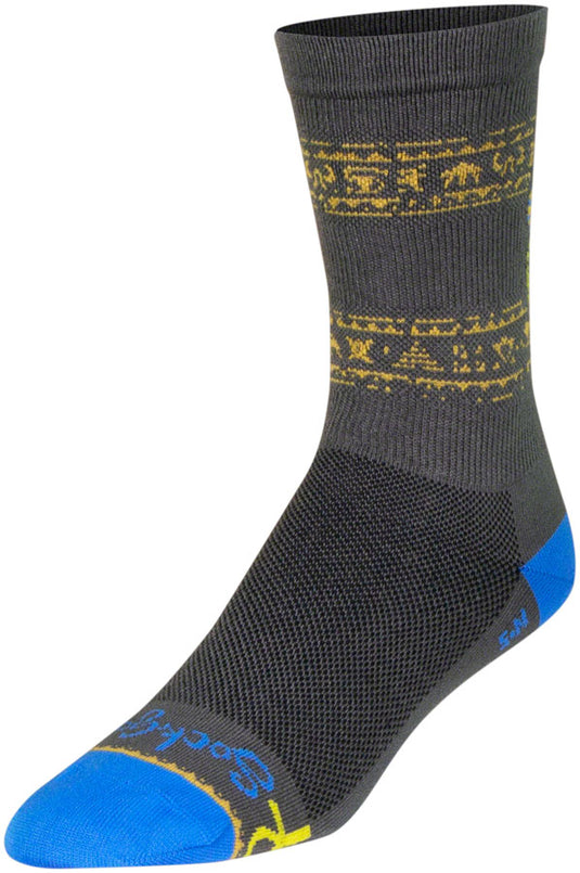 Pack of 2 SockGuy Ancient Crew Socks - 6 inch, Gray/Yellow/Blue, Large/X-Large