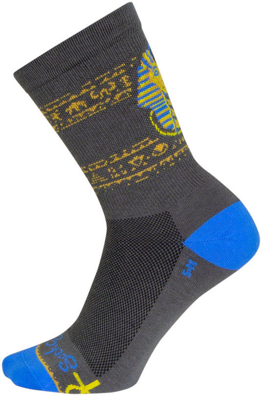 SockGuy Ancient Crew Socks - 6", Gray/Yellow/Blue, Large/X-Large