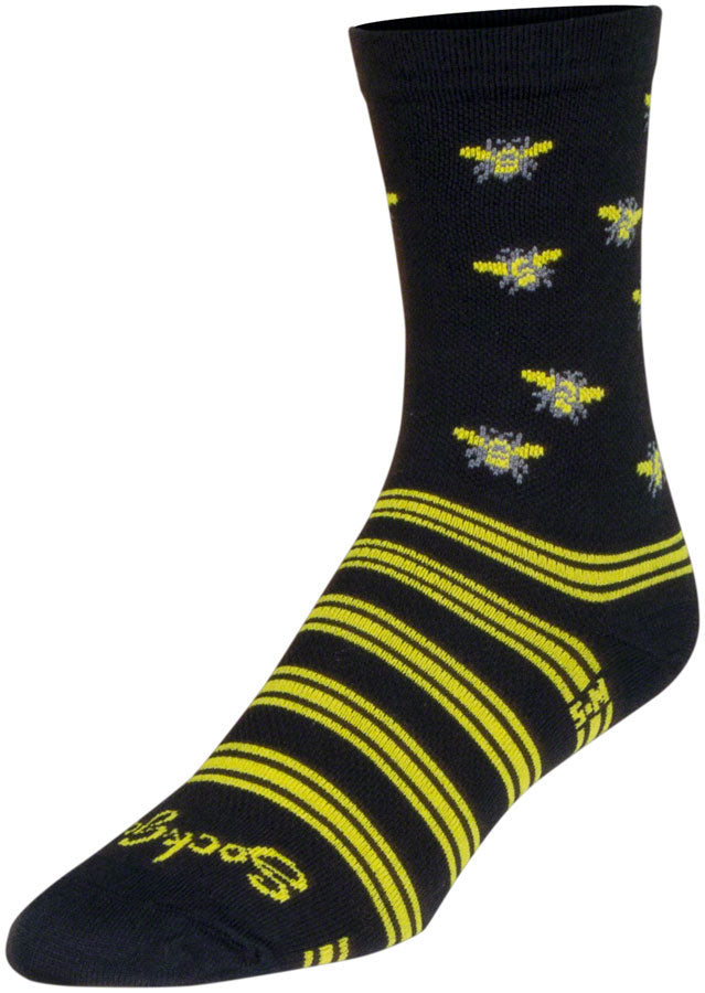 Load image into Gallery viewer, SockGuy Buzz Crew Socks - 6&quot;, Black/Yellow, Small/Medium
