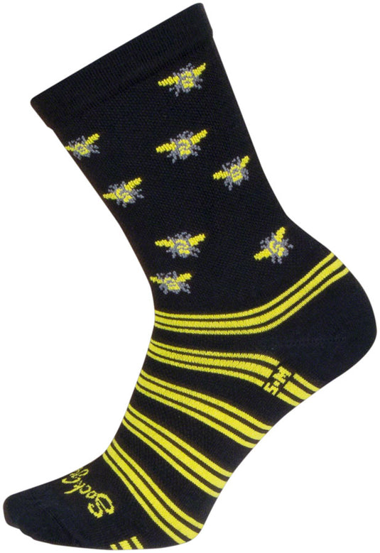 Pack of 2 SockGuy Buzz Crew Socks - 6 inch, Black/Yellow, Large/X-Large