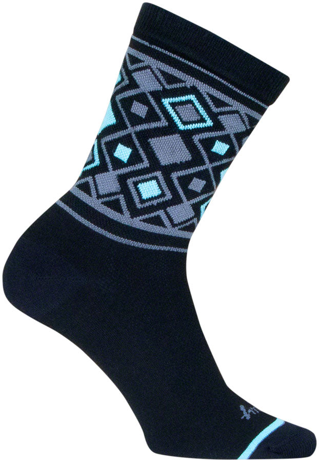 Pack of 2 SockGuy Diamond Crew Socks - 6 inch, Black/Gray/Blue, Small/Medium