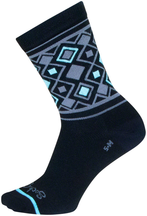 Pack of 2 SockGuy Diamond Crew Socks - 6 inch, Black/Gray/Blue, Small/Medium