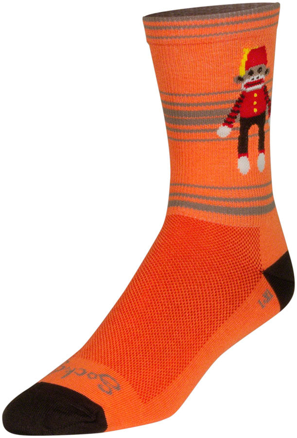 Load image into Gallery viewer, SockGuy Funky Monkey Crew Socks - 6&quot;, Orange/Red/Brown, Large/X-Large
