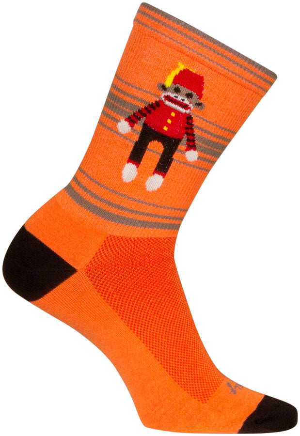 Load image into Gallery viewer, SockGuy Funky Monkey Crew Socks - 6&quot;, Orange/Red/Brown, Large/X-Large
