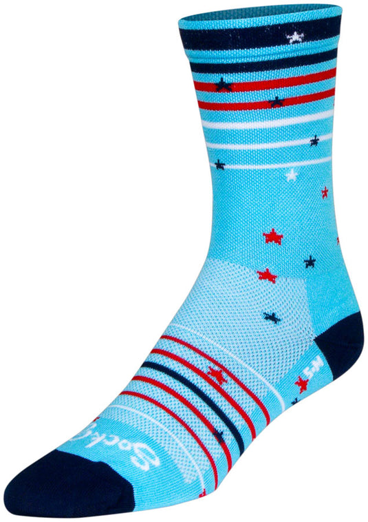Pack of 2 SockGuy Sparkler Crew Socks - 6 inch, Red/White/Blue, Small/Medium