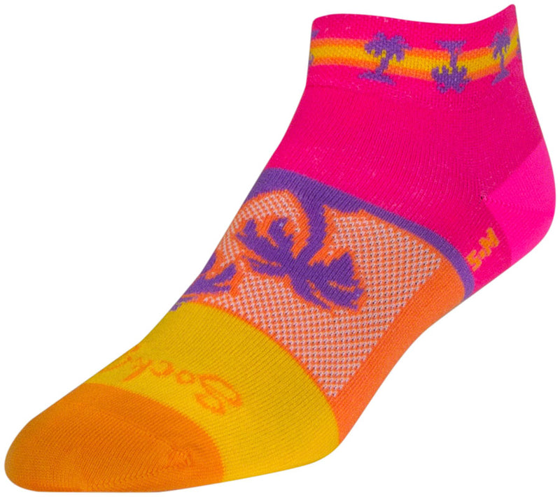 Load image into Gallery viewer, SockGuy Tropical Classic Low Socks - 1 inch, Pink/Yellow/Orange, Women&#39;s, S/M
