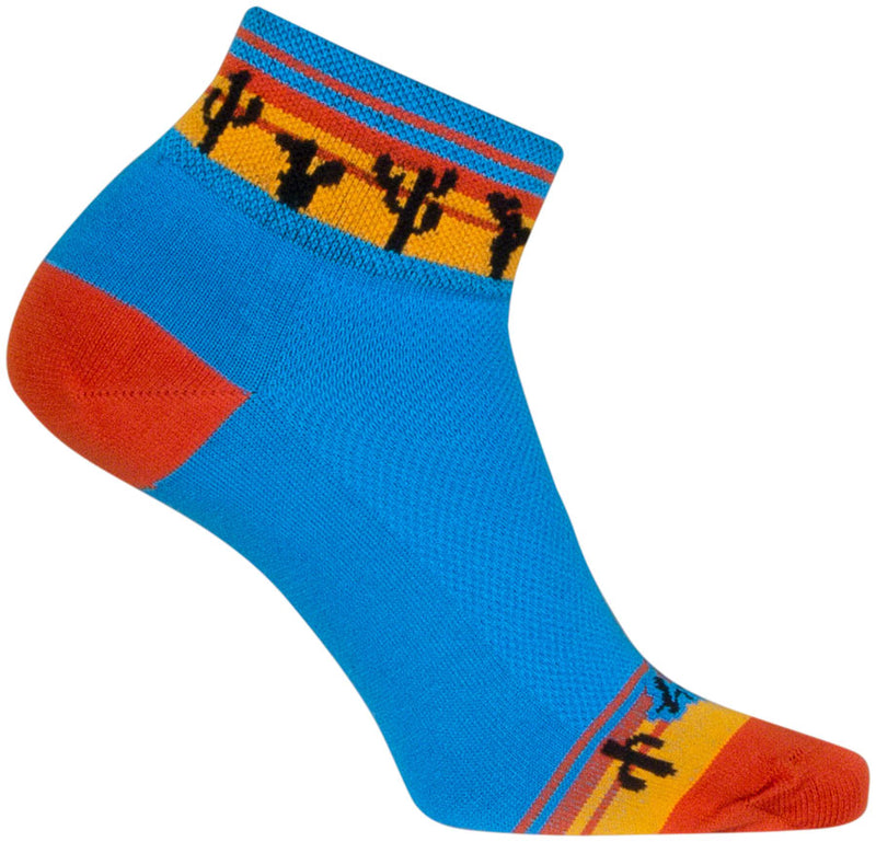 Load image into Gallery viewer, 2 Pack SockGuy Desert Classic Low Socks - 2 inch, Blue/Orange/Gold, Women&#39;s, S/M
