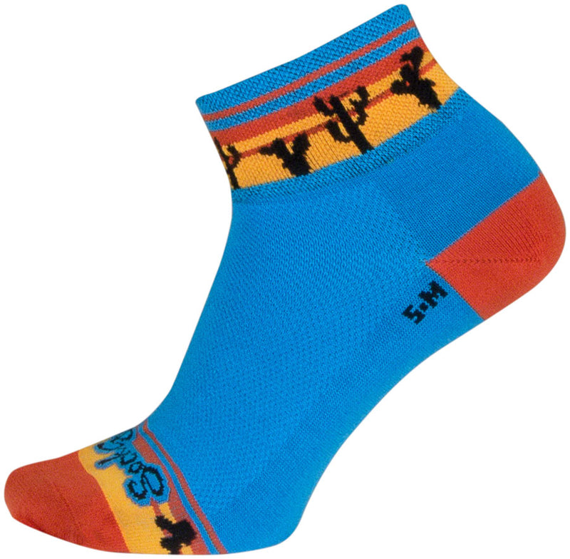 Load image into Gallery viewer, 2 Pack SockGuy Desert Classic Low Socks - 2 inch, Blue/Orange/Gold, Women&#39;s, S/M
