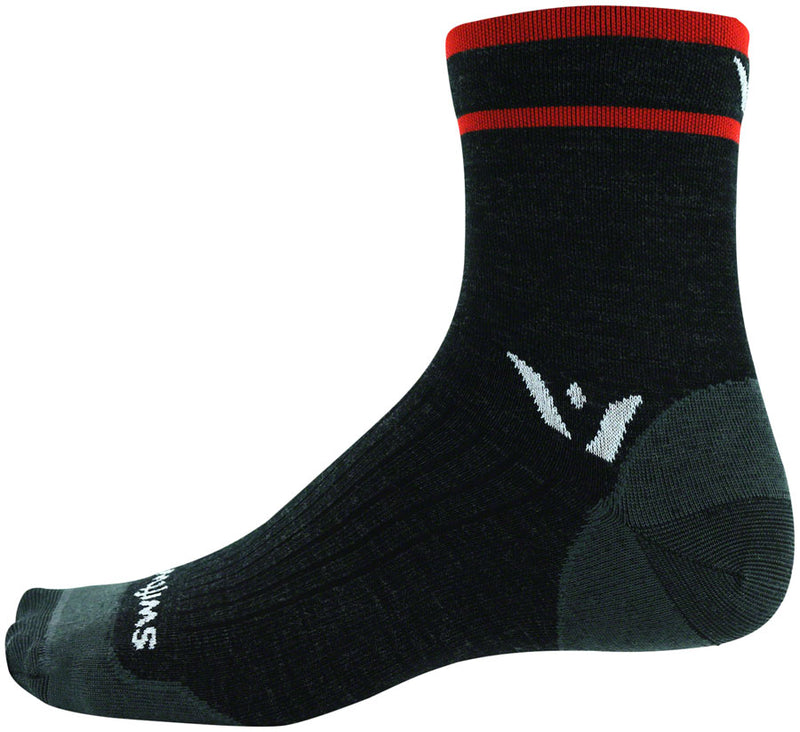 Load image into Gallery viewer, Swiftwick Pursuit Four Ultralight Socks - 4&quot;, Coal Red, Small
