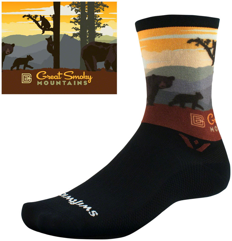 Load image into Gallery viewer, Swiftwick Vision Impression National Park Crew Socks - 6&quot;, Great Smoky Mountain Bears, Medium
