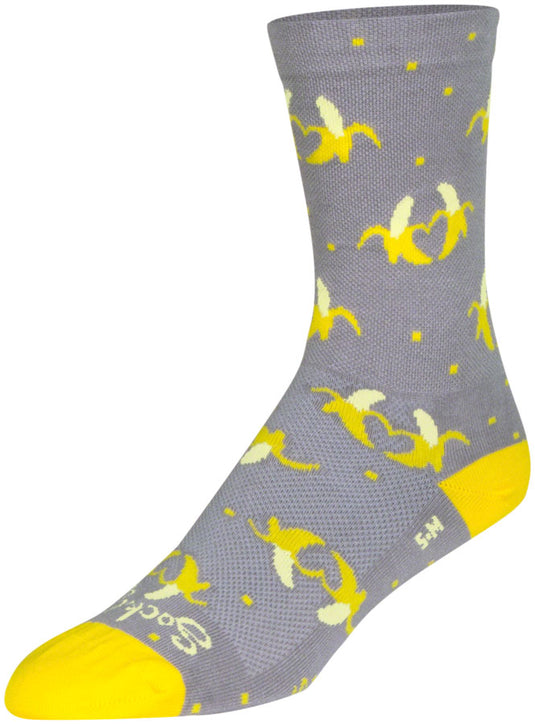 SockGuy Bananas Crew Sock - 6", Small/Medium Stretch-To-Fit Sizing System