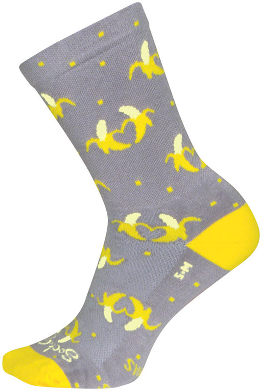 SockGuy Bananas Crew Sock - 6", Small/Medium Stretch-To-Fit Sizing System