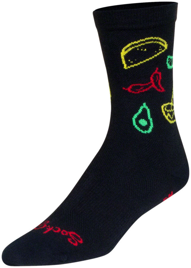 Load image into Gallery viewer, SockGuy Taco Life Crew Sock - 6&quot;, Small/Medium Stretch-To-Fit Sizing System
