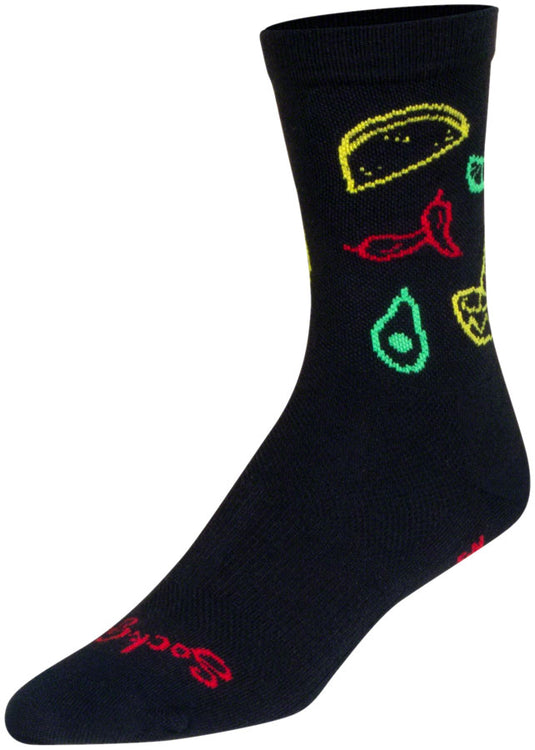 SockGuy Taco Life Crew Sock - 6", Small/Medium Stretch-To-Fit Sizing System
