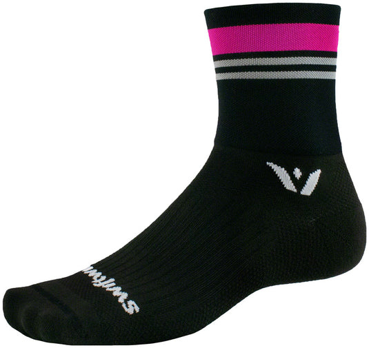 Swiftwick Aspire Four Stripe Socks - 4", Pink Gray, Small