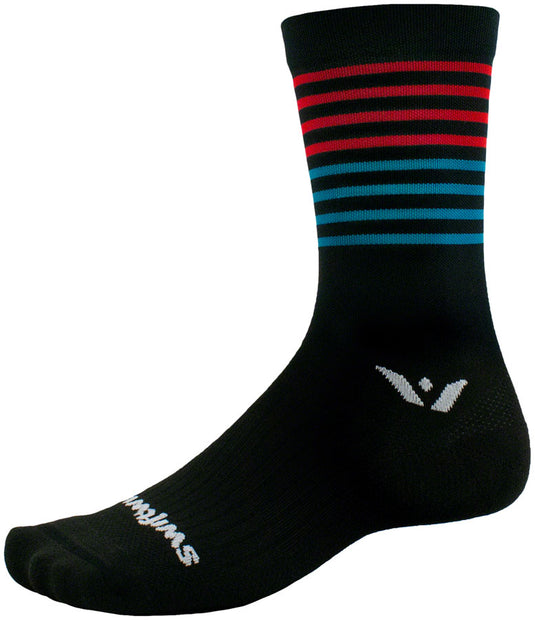 Swiftwick Aspire Seven Stripe Socks - Red Blue, Medium