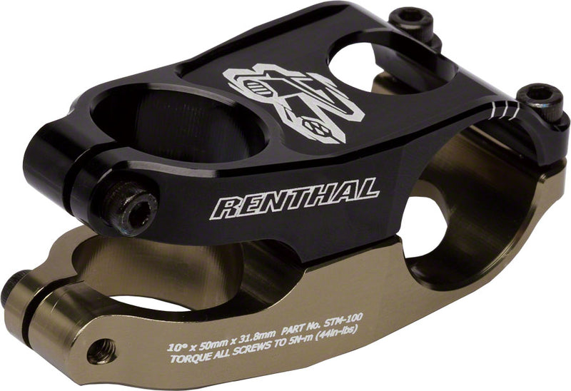 Load image into Gallery viewer, Renthal Duo Stem Length 50mm Clamp 31.8mm +/-10 Deg 1 1/8 in Black/Gold Aluminum
