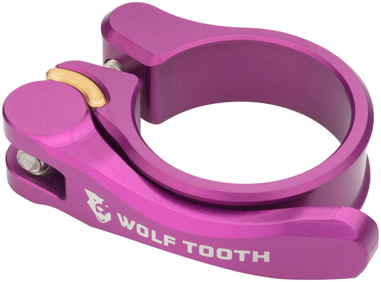 Wolf Tooth Components 28.6mm Aluminum Quick Release Seatpost Clamp - Ergonomic Lever, CNC Machined, Titanium-Friendly, Purple Cycling Accessory