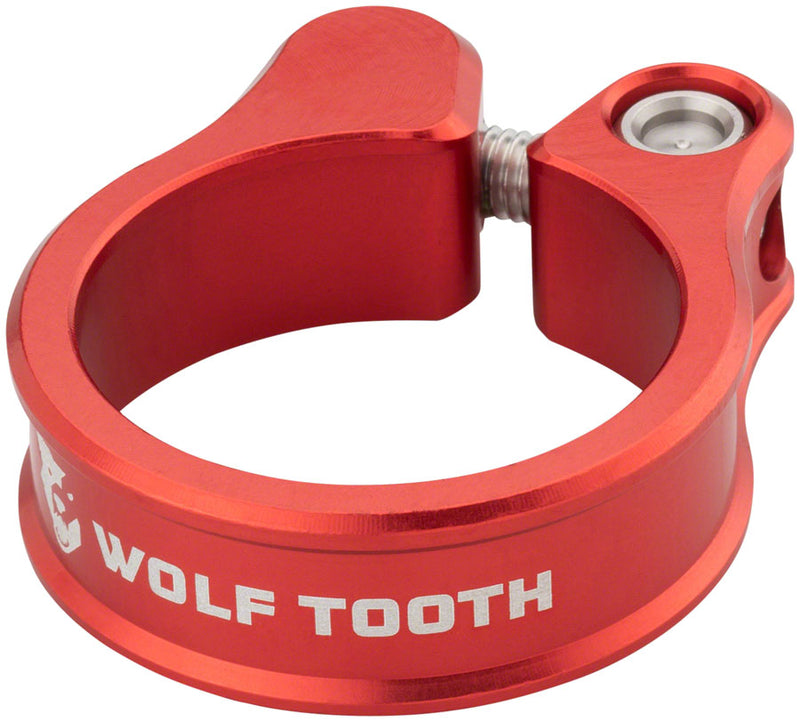 Load image into Gallery viewer, Wolf Tooth 28.6mm Aluminum Seatpost Clamp with Custom Self-Aligning Bolt &amp; Anchor, Red, Precision Machined, Compatible with Modern Carbon Frames
