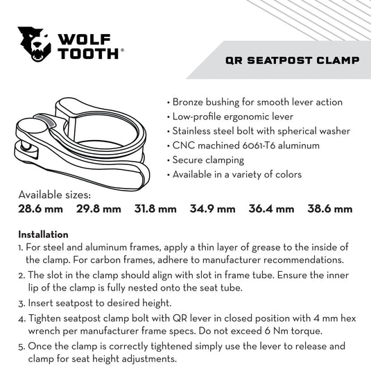 Wolf Tooth Components Quick Release Seatpost Clamp - 28.6mm, QR, Gold