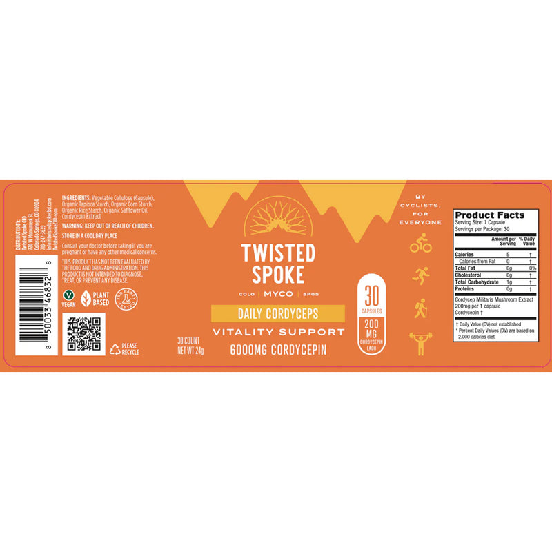 Load image into Gallery viewer, Twisted Spoke CBD Cordyceps V02 Max, 30 Capsules
