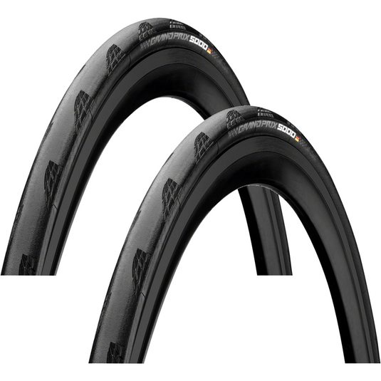 Pack of 2 Continental Grand Prix 5000 Tire - 700 x 28, Clincher, Folding, Black, BlackChili, Vectran Breaker, LazerGrip, ACT 1016250000