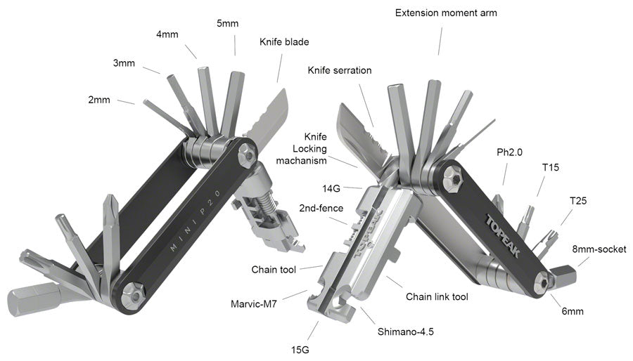 Topeak Mini P20 20 Function Multi-Tool with Integrated Chain/Master Link Tool