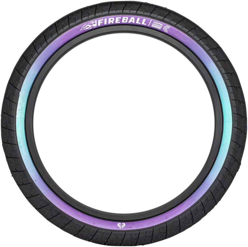 Load image into Gallery viewer, Eclat Fireball Tire 20 x 2.3 TPI 60 PSI 100 Clincher Wire Purple/Teal Fade BMX
