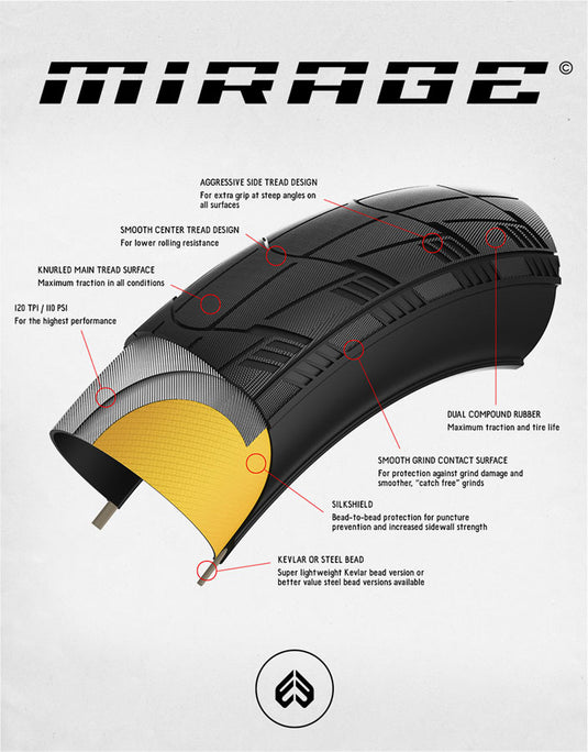 Eclat Mirage Tire 20 x 2.35 TPI 110 Clincher Wire Black Reflective BMX