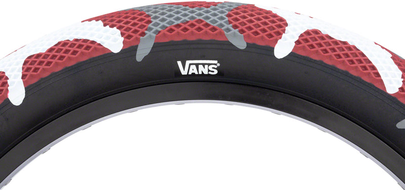 Load image into Gallery viewer, Cult X Vans Tire 20 x 2.4 Clincher Wire Red Camo Black Classic Waffle Pattern
