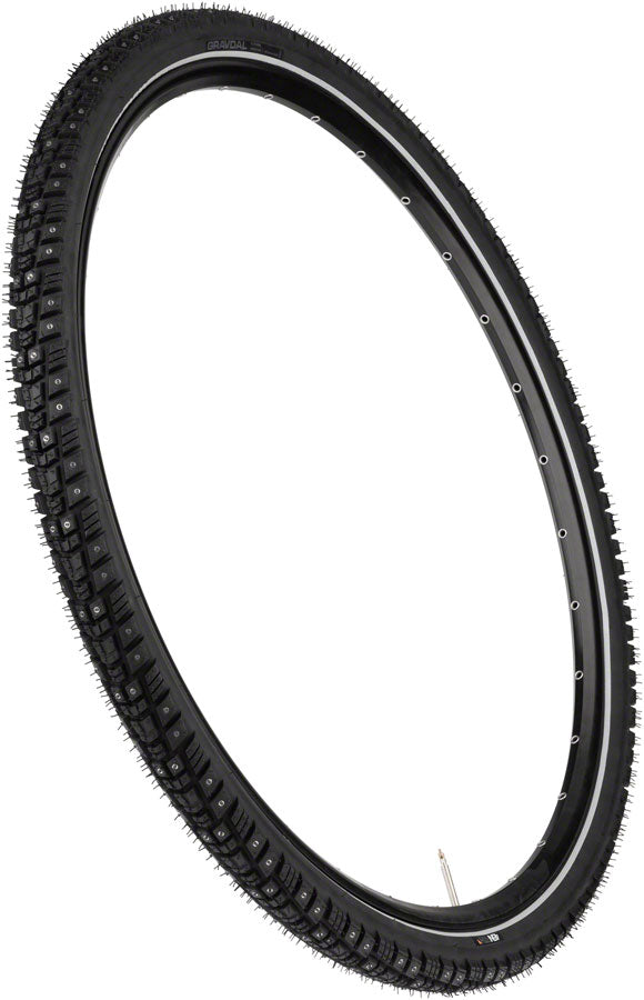 Load image into Gallery viewer, 45NRTH Gravdal Tire - 700 x 45, Tubeless, Folding, Black, 60 TPI, 240 Concave Carbide Aluminum Studs
