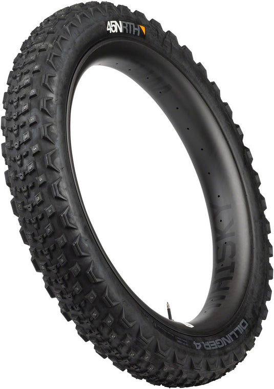 45NRTH Dillinger 4 Tire - 27.5 x 4.0, Tubeless, Folding, Black, 120 TPI, 168 Large Concave Carbide Aluminum Studs