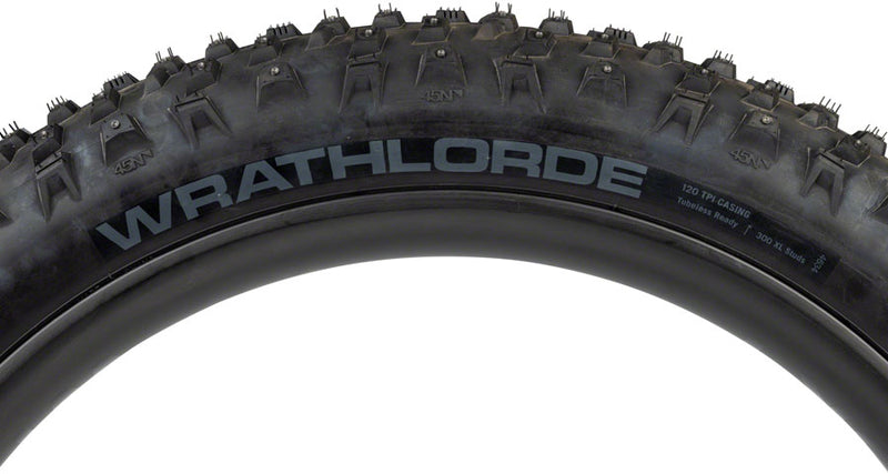 Load image into Gallery viewer, 45NRTH Wrathlorde Tire - 27.5 x 4, Tubeless, Folding, Black, 120 TPI, 300 XL Concave Carbide Studs
