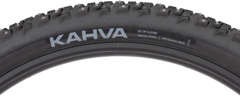 Load image into Gallery viewer, 45NRTH Kahva Tire 29x2.25 Tubeless Folding Blk 60tpi 252 Concave Carbide Studs
