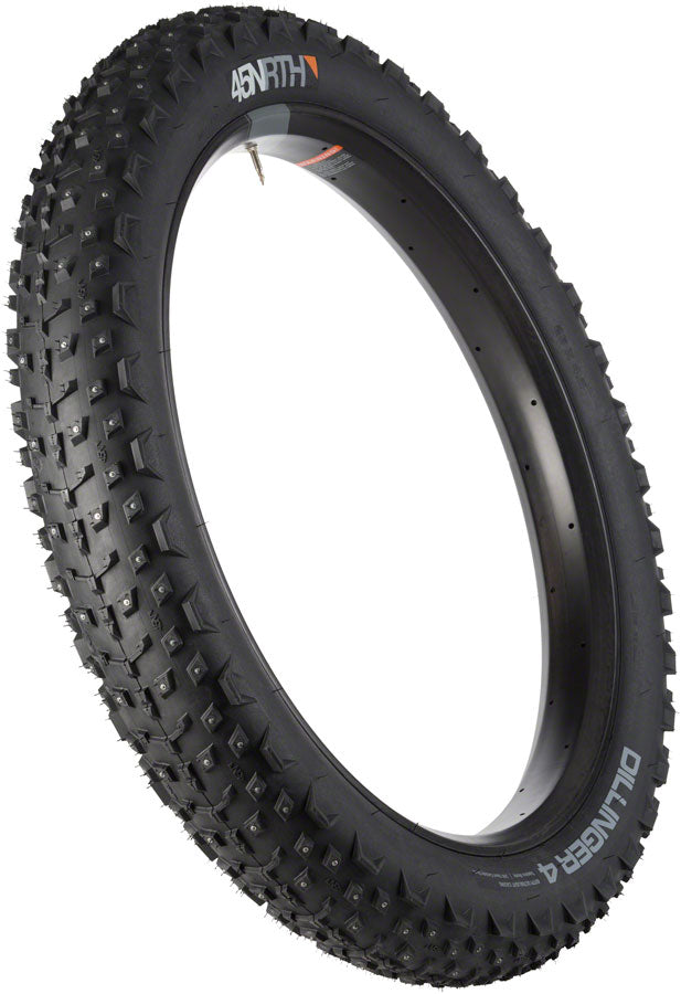 Load image into Gallery viewer, 45NRTH Dillinger 4 Tire 26 x 4 Tubeless Blk 60tpi 240 Carbide Steel Studs
