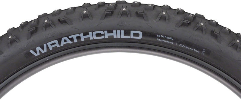 Load image into Gallery viewer, 45NRTH Wrathchild Tire 27.5 x 3.0 Tubeless Blk 60tpi 252 Concave Carbide Studs
