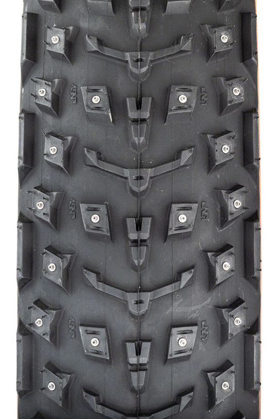 45NRTH Dillinger 5 27.5 x 4.5 Fat Bike Tire - Tubeless Ready, Folding Tan Wall with 252 Concave Aluminum Carbide Studs, 60 TPI, Designed for Extreme Winter & Snowy Off-Camber Trails, Enhanced Cornering & Traction