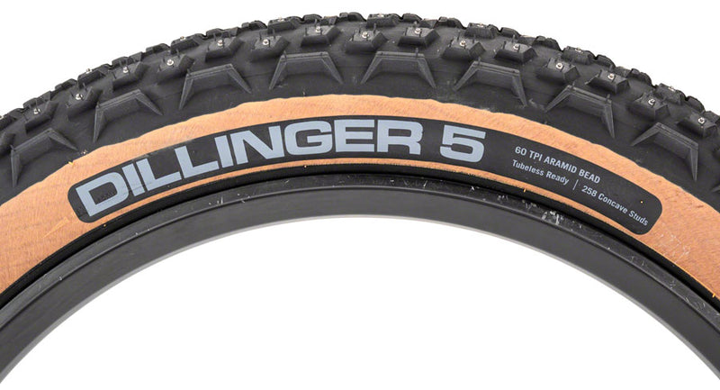 Load image into Gallery viewer, 45NRTH Dillinger 5 Tire 26x4.6 Tubeless Tan 258 Concave Carbide Alloy Studs
