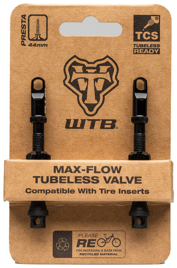 Load image into Gallery viewer, WTB TCS Max-Flow Tubeless Valves - 44mm, Black, Pair
