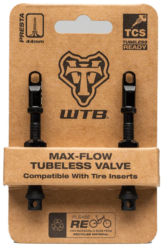 WTB TCS Max-Flow Tubeless Valves - 44mm, Black, Pair