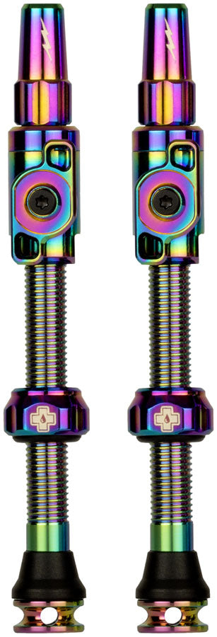 Load image into Gallery viewer, Muc-Off Big Bore Lite Iridescent Presta Tubeless Valve Set - High-Flow, CNC Aluminum, 45mm Pair
