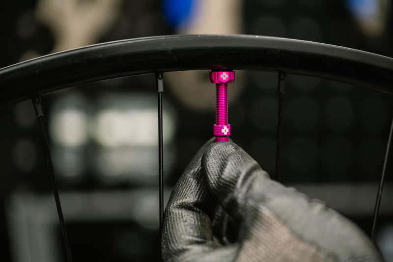 Load image into Gallery viewer, Muc-Off V2 Tubeless Valve Kit - Pink, 44mm, Pair 4mm Machined Allen Key Slot
