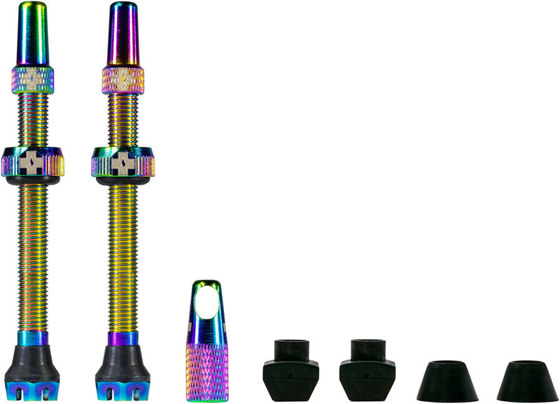 Load image into Gallery viewer, Pack of 2 Muc-Off V2 Tubeless Valve Kit - Iridescent, 44mm, Pair
