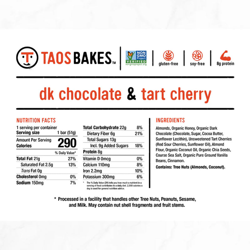 Load image into Gallery viewer, Taos Bakes Energy Bar, Dark Chocolate Tart Cherry, 12/Count
