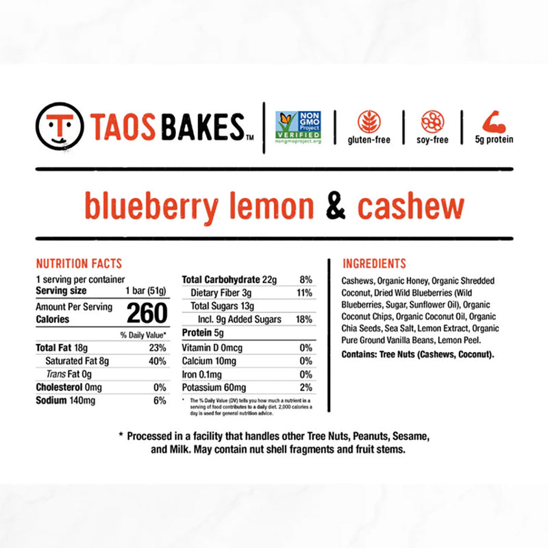 Load image into Gallery viewer, Taos Bakes Energy Bar, Lemon Blueberry Cashew, 12/Count
