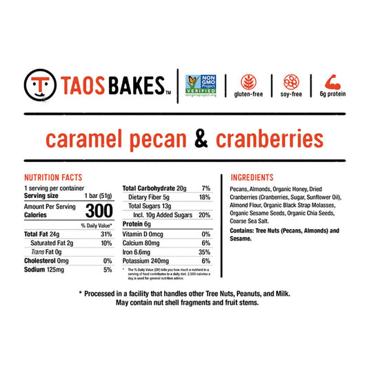 Taos Bakes Energy Bar, Caramel Pecan, 12/Count