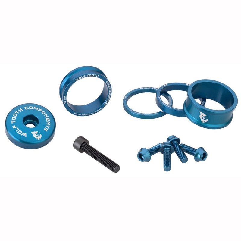 Load image into Gallery viewer, Pack of 2 Wolf Tooth BlingKit: Headset Spacer Kit 3, 5,10, 15mm, Blue
