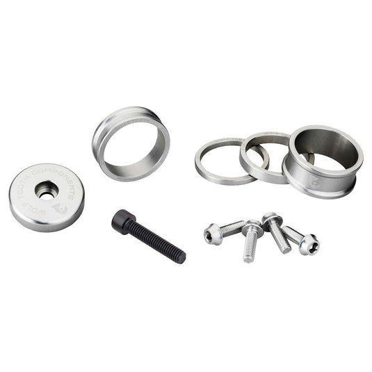 Wolf Tooth Headset BlingKit - 3, 5,10, 15mm Spacers, Top cap with Integrated 5mm Spacer, Raw Silver