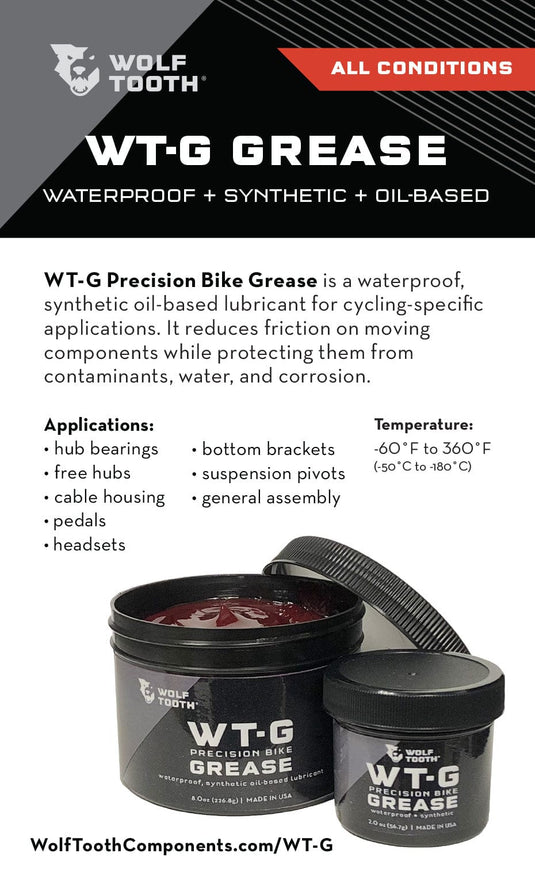 Wolf Tooth WT-G Precision Bike Grease - 8oz | Synthetic Oil-Based, Waterproof